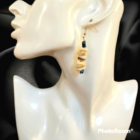 HANDMADE Puka Shell Turquoise Beach Sailor Dangle Hook Earrings - Picture 1 of 3